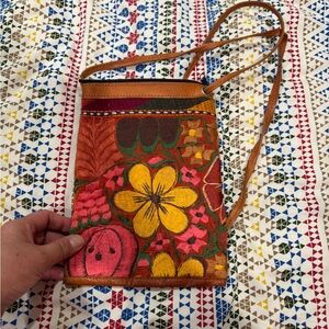Floral Embroidered Leather Crossbody Bag
